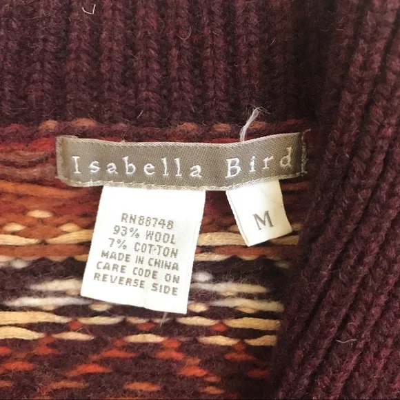 Isabella Bird Wool Shawl Collar Cardigan Western Southwestern Vibe Size M - Picture 7 of 8